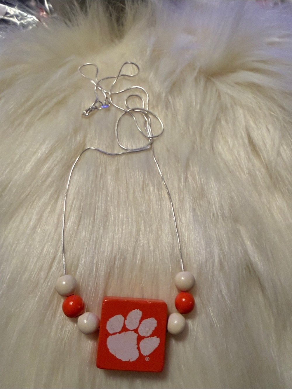 Clemson Tiger Necklace with Orange White Beads